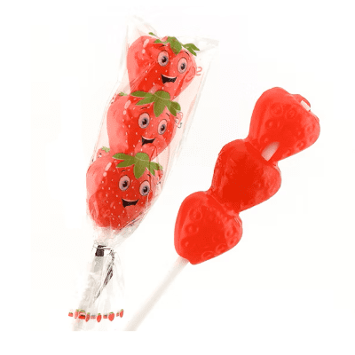 آبنبات چوبی طرح توتفرنگی سه قلو (پک 5عددی)