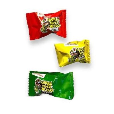 آدامس ترش بادکنکی سوپر هاپر اسیدو (پک 12عددی-پشن فروت،پرتقال،هندوانه،سیب سبز،لیمو و میوه های گرمسیری)