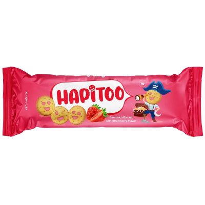 بیسکویت ساندویچی هپیتو زرماکارون با کرم توتفرنگی (90گرم)