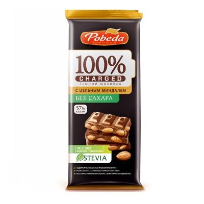 شکلات تخته ای دارک 57درصد بدون قند پوبدا با مغز بادام درختی (100گرم)